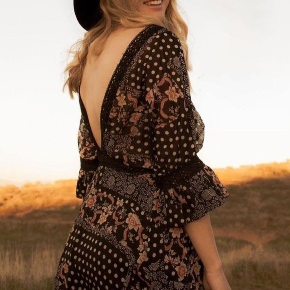 NWT Nasty Gal Black Floral Spot Mix Maxi Dress $80 - Picture 3 of 7